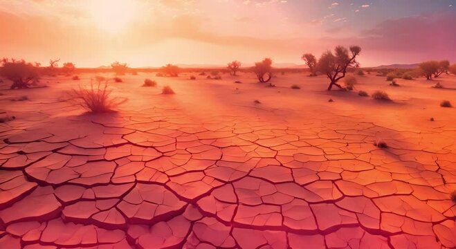 Dry cracked land due to climate change causing desertification and droughts