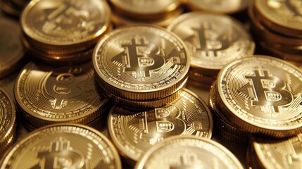 Gold coin Bitcoin levitates on a black background