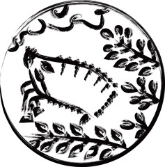 筆書き円形シンプル花札　文月　萩　猪　7月　萩に猪