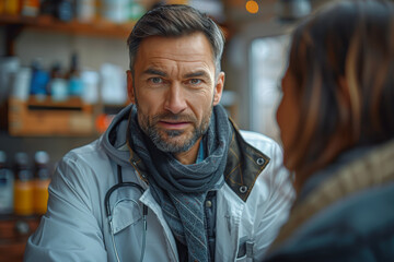 Obraz premium A doctor consulting with a patient, emphasizing healthcare. Concept of medicine and compassion. Generative Ai.