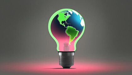 Earth hour concept: Blue world map of light bulb isolated on white background.