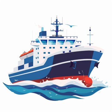 recommend clip art: a cargo ship with marine insurance label clipart, shipping element, flat design illustration, blue and white, isolated on white background