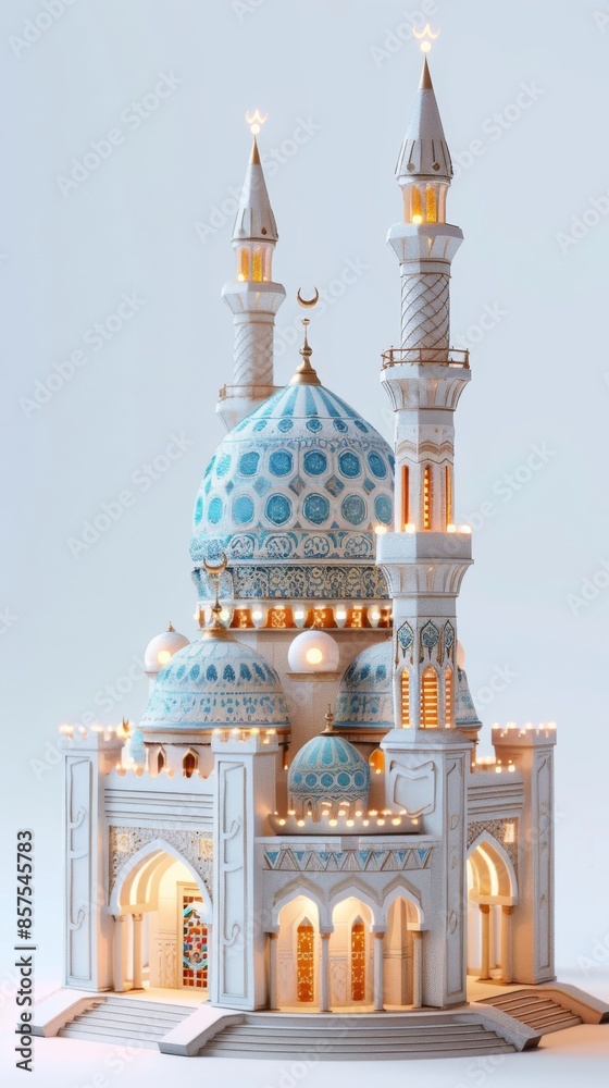 Poster Miniature of Beautiful Mosque in 3D Rendering Isolated Background