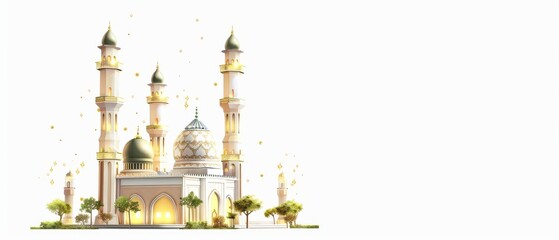 Obraz premium Miniature of Beautiful Mosque in 3D Rendering Isolated Background