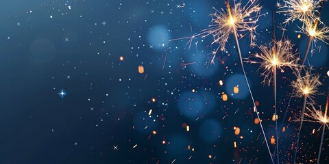 Obraz premium Vibrant sparklers against a blue background create a festive atmosphere, bringing cheer and excitement to the celebration with their dazzling display of light, making the event lively and joyful