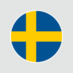 The flag of Sweden. Flag icon. Standard color. Round flag. Computer illustration. Digital illustration. Vector illustration.	