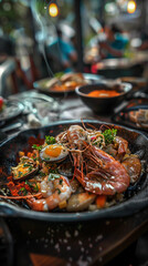 seafood paella in a pan