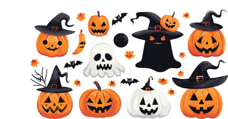 Adobe Halloween illustration with pumpkins witches bats and decor elements Sticker set of halloween
Illustrator Artwork