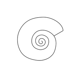 Black and white silhouette of seashell isolated on white background. Monochrome contour drawing. Vector illustration. Design element for coloring, cards, printing, packaging, invitations, advertising.