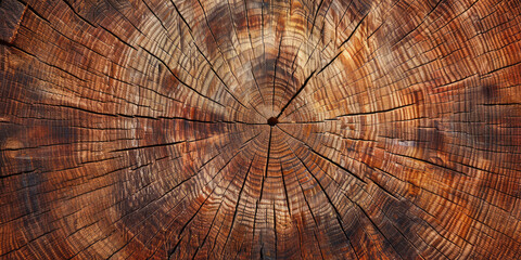 Fototapeta premium Cut wood background. Detailed texture of a felled tree trunk or stump. Rough organic tree rings with end grain.