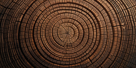 Fototapeta premium Cut wood background. Detailed texture of a felled tree trunk or stump. Rough organic tree rings with end grain.