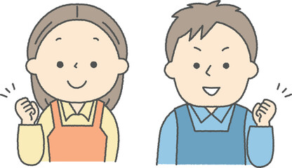 ガッツポーズをする介護士の男女