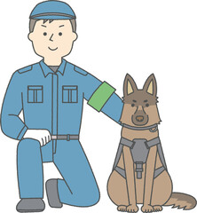 警察犬と警察官の男性