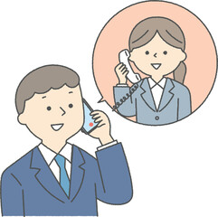 スマホで通話するスーツ姿の男女