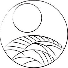 筆書き円形花札　葉月　芒　月　8月　芒に月