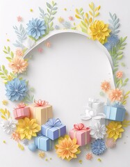 Elegant and beautiful mockup paper illustration, decorated with beautiful flowers and attractive gifts,generative ai