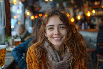 Obraz premium Friends laughing together at a café, enjoying each other's company. Concept of friendship and joy. Generative Ai.