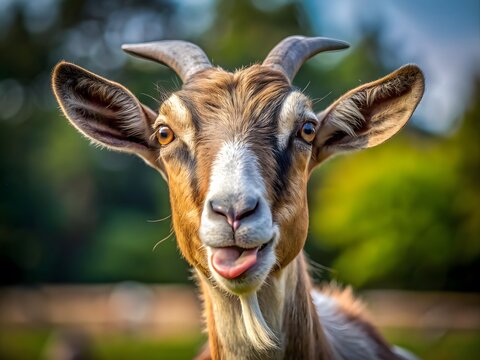 Goat Sticking Its Tongue Out, Looking Funny And Playful.