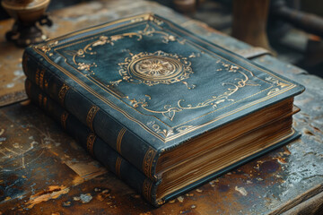 A leather-bound book with gilded pages, representing literary classics. Concept of timeless literature and refined taste. Generative Ai.