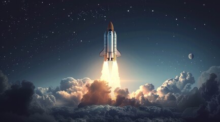 Space Shuttle Launch Through the Clouds