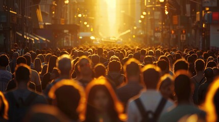 Sunset Crowd on City Street