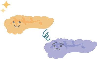 元気な膵臓と元気がない膵臓　手書き風キャラクター