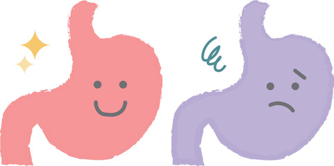 元気な胃と元気がない胃　手描き風キャラクター