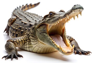 Fototapeta premium A Large Crocodile With Its Mouth Wide Open, Exposing It'S Sharp White Teeth.
