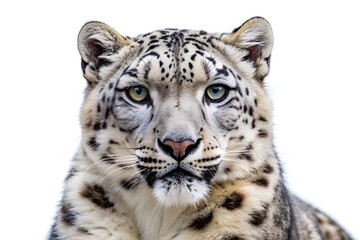 Fototapeta premium A Snow Leopard Stares At The Camera With Its Piercing Green Eyes.