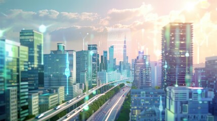 Fototapeta premium Futuristic smart city view with skyscrapers