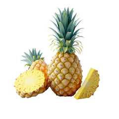 Clipping Path for Fresh Pineapple and Slice on transparent background