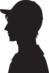 Teenager boy with baseball hat Head side view Silhouette on white background.