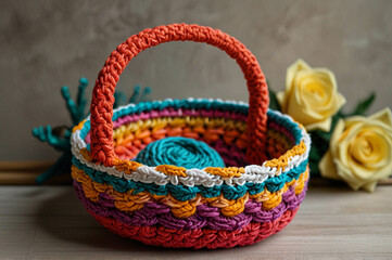 Colorful Wicker Crochet Basket
