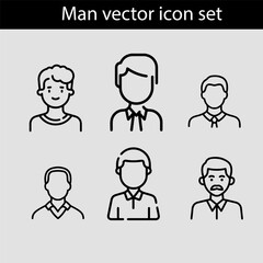 Fototapeta premium Male Face Various Types Signs Thin Line Icon Set Include of Avatar User, Portrait or Person Head. Vector illustration of Icons 