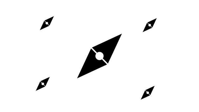 Zoom in and out animation the compass symbol. Large black symbol in the center and four small symbols around. Seamless looped 4k animation on white background