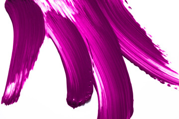 Bright pink fuchsia cosmetic smudge glittering satin finish lip gloss swatches isolated on white