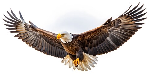 Obraz premium Soaring High Above The Land, The Majestic Bald Eagle Is A Symbol Of Strength, Freedom, And Courage.
