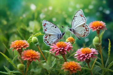Fototapeta premium beautifull butterfly on flower in nature landscape background
