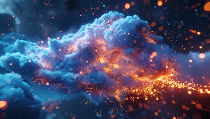 Naklejka premium Abstract Cosmic Cloud with Glowing Particles