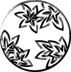 筆書き円形シンプル花札　神無月　紅葉　10月　紅葉のカス