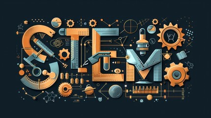 STEM design illustration, science technology engineering mathematics background.
