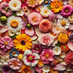 a collection of petals from various kinds of colorful flowers