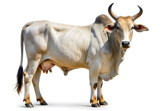 A Beautiful Zebu Cow Isolated On A White Background.