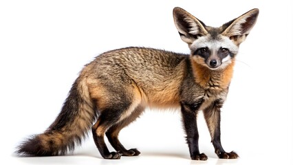 Fototapeta premium Bat-eared fox isolated on white background. otocyon megalotis is a small fox native to southern and eastern africa.