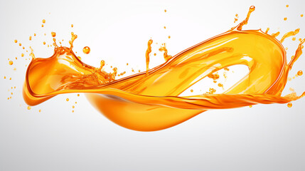Yellow liquid orange beer oil splashing white background
