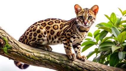 A margay, leopardus wiedii, is a small wild cat native to central and south america. it is a solitary, nocturnal animal that spends most of its time in trees.