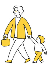 Boy walking hand in hand with father