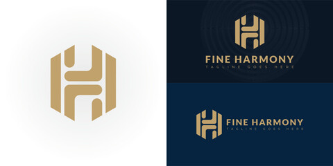 Abstract initial hexagon letters FH or HF logo in gold color isolated on multiple background colors. The logo is suitable for dental clinic logo vector design illustration inspiration templates.