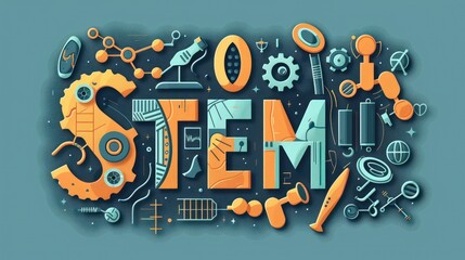 STEM design illustration, science technology engineering mathematics background.