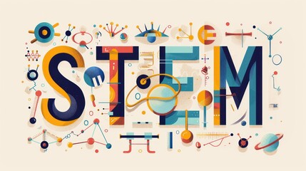 STEM design illustration, science technology engineering mathematics background.